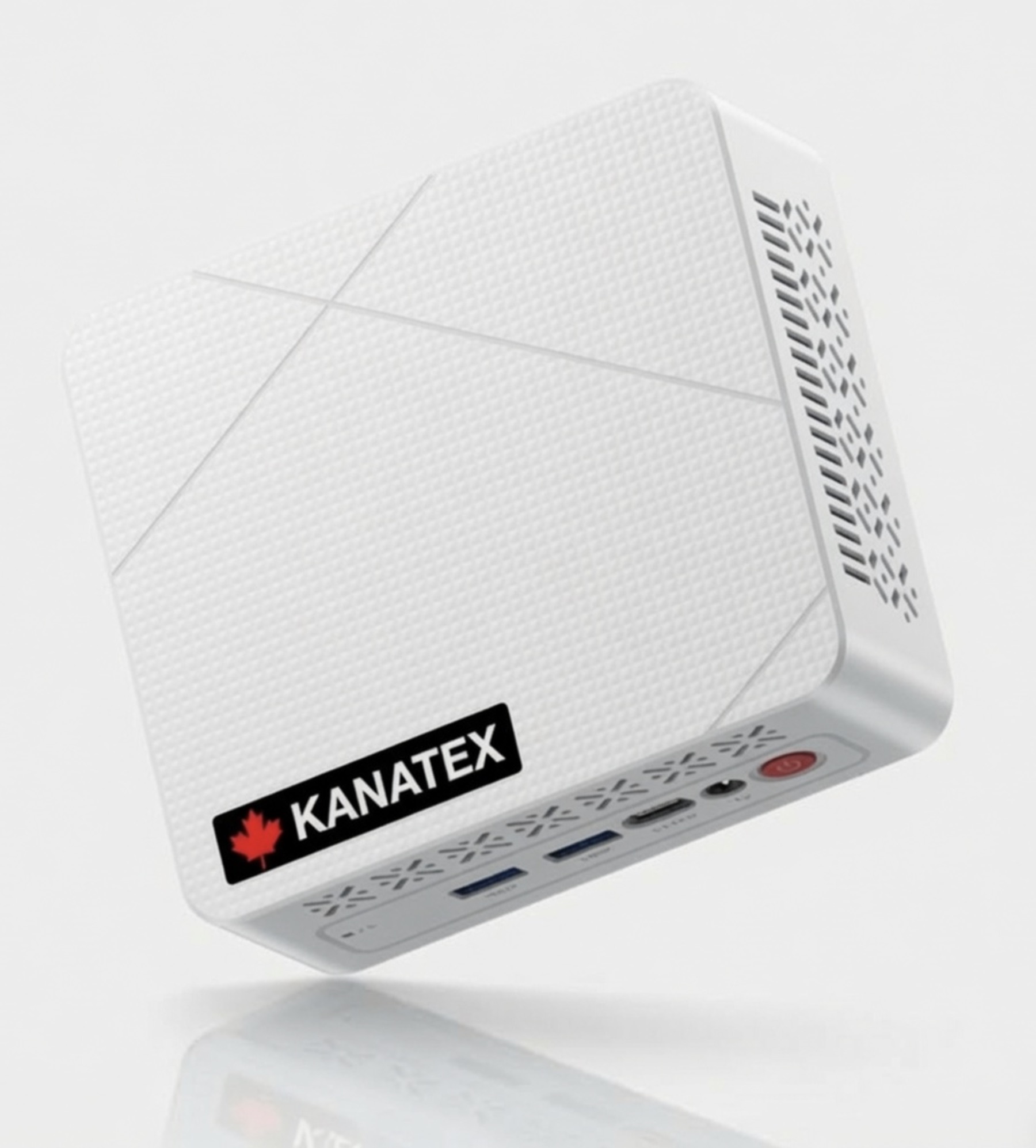 The Kanatex box — a white mini computer with the KANATEX maple-leaf badge